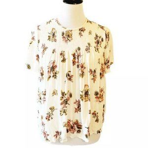 BP. Floral Blouse Cream and Burgundy Medium Top